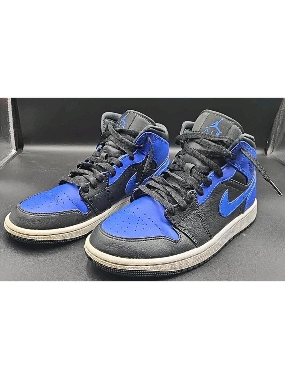 Nike Air Jordan 1 Mid Hyper Royal Men's Size 8.5 # 554724-077 Tumbled Leather